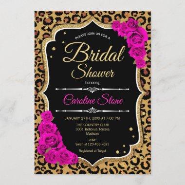 Bridal Shower Invitations Pink Roses Leopard Print