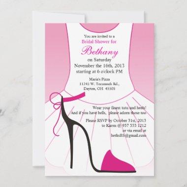 Bridal Shower Invitations Pink Tutu High Heels