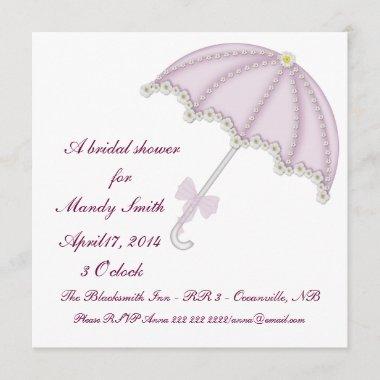 Bridal Shower Invitations Pink Umbrella