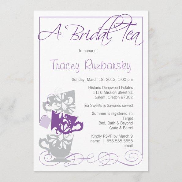 Bridal Shower Invitations - Tea | Purple and Gray