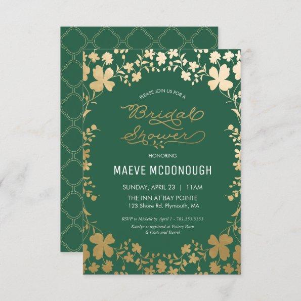Bridal Shower Invitations, Vintage Green & Gold Invitations