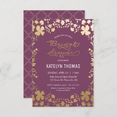Bridal Shower Invitations, Vintage Purple & Gold Invitations