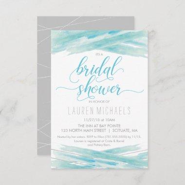 Bridal Shower Invitations - Watercolor, Blue Silver