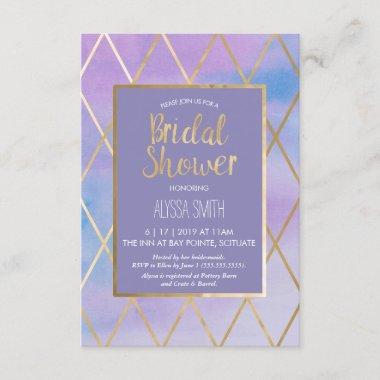 Bridal Shower Invitations - Watercolor, Purple Gold