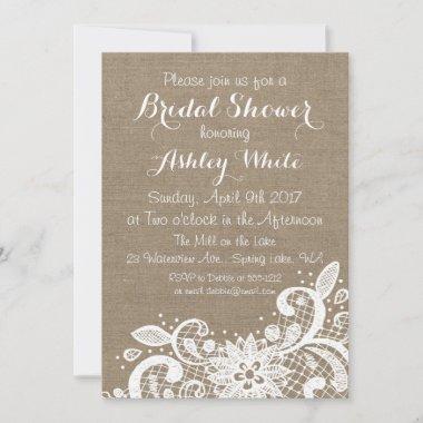 Bridal Shower Invitations with burlap and lace