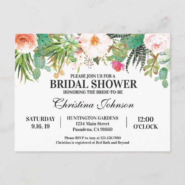 Bridal Shower Invitation with succulents, cactus PostInvitations