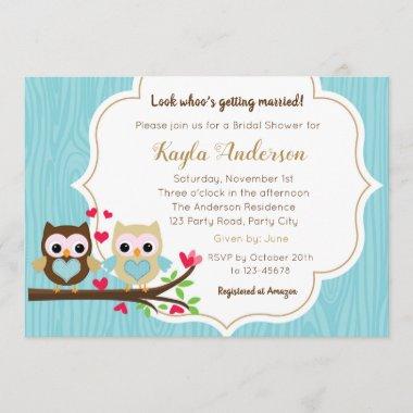 Bridal Shower Invitations (Blue Gold) with Owls
