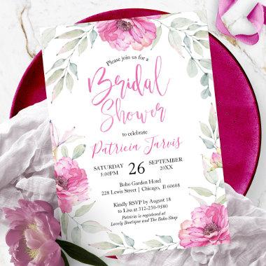 Bridal Shower Invitations Pink Floral Wreath