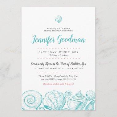 Bridal Shower Invitations with Beach Shells