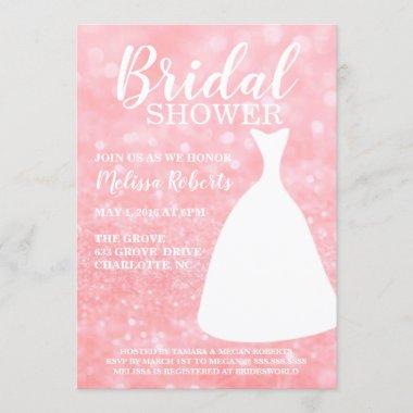 Bridal Shower Invite Glitter Silhouette Dress Pink