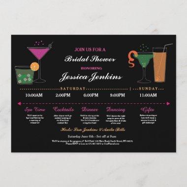 Bridal Shower Itinerary Black & Pink Bachelorette Program
