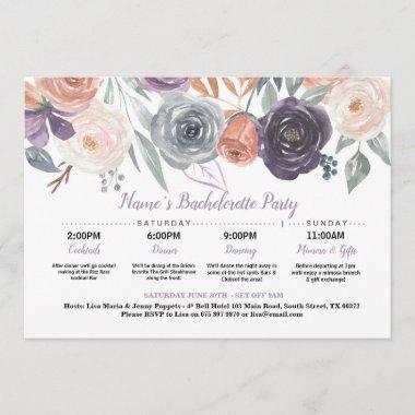 Bridal Shower Itinerary Fall Peach Purple Cream Invitations