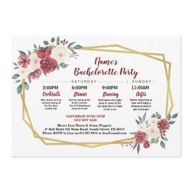 Bridal Shower Itinerary Gold Floral Red & Cream Invitations