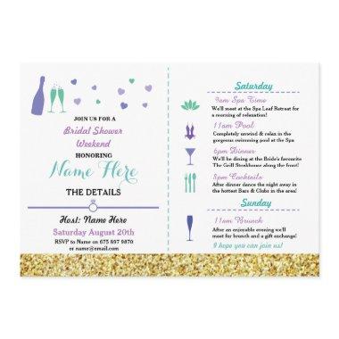 Bridal Shower Itinerary Heart Purple Gold Invite