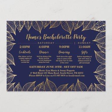 Bridal Shower Itinerary Navy Gold Leaves Elegant Invitations