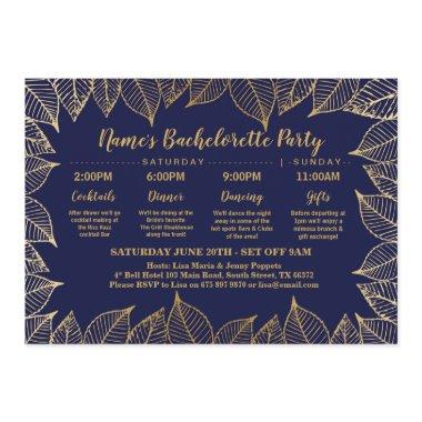 Bridal Shower Itinerary Navy Gold Leaves Elegant Invitations