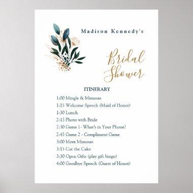 Bridal Shower Itinerary Plan Blue Floral Fab Fun Poster