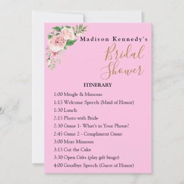 Bridal Shower Itinerary Plan Pink Floral Customize Invitations