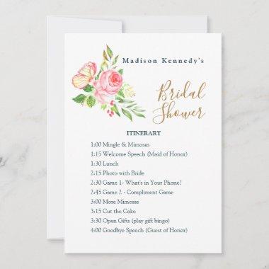 Bridal Shower Itinerary Plan Spring Pink Rose Invitations