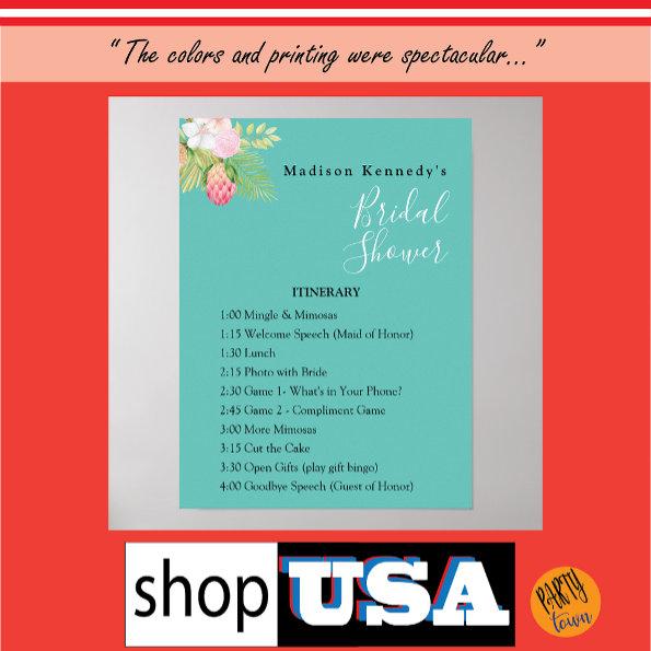 Bridal Shower Itinerary Plan Teal Floral Fab Poster