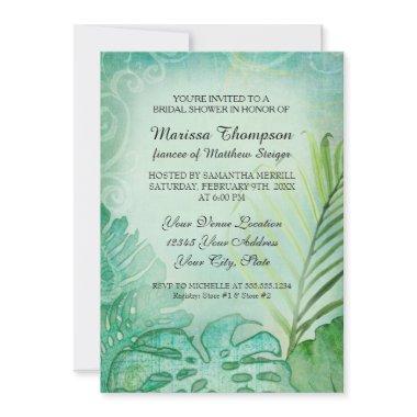 Bridal Shower Jungle Tropical Philodendron Leaf Invitations