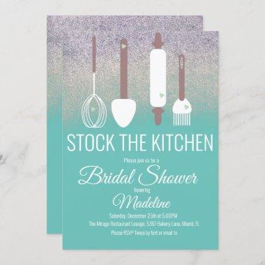 Bridal Shower Kitchen Shower Stock Kitchen Glitter Invitations