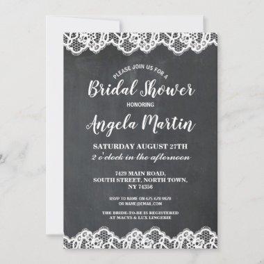 Bridal Shower Lace Bachelorette Party Chalk Invite