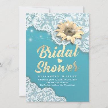 Bridal Shower Lace Sunflower String Lights Tiffany Invitations