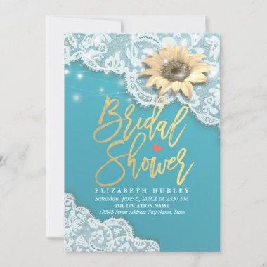 Bridal Shower Lace Sunflower String Lights Tiffany Invitations