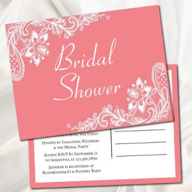 Bridal Shower Lacy Pink White Lace Wedding Shower Invitation PostInvitations