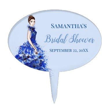 Bridal Shower Lady with Sparkly Blue Gown Fashion Cake Topper