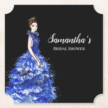 Lady with Sparkly Blue Gown Fashion Paper Coaster