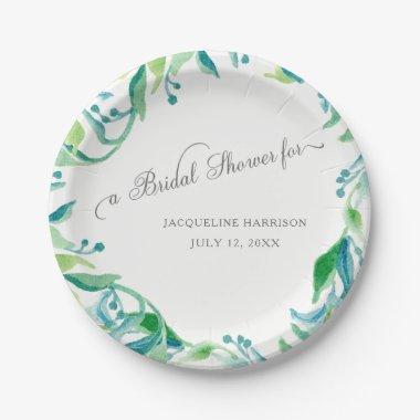 Bridal Shower Laurel Leaf Wreath Olive Watercolor Paper Plates