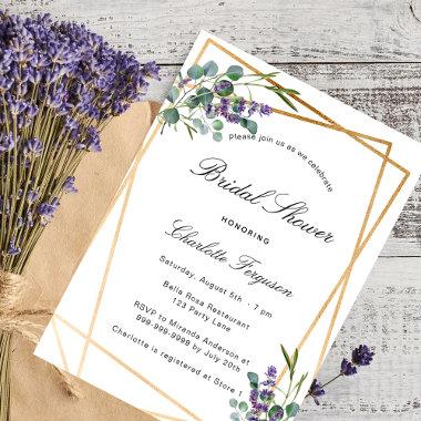 Bridal shower lavender eucalyptus geometric Invitations