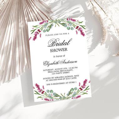 Bridal shower lavender pink greenery Invitations