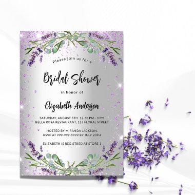 Bridal Shower lavender silver eucalyptus floral Invitations