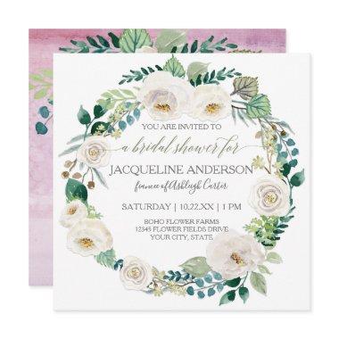 Lavender White Roses Leaves Wreath