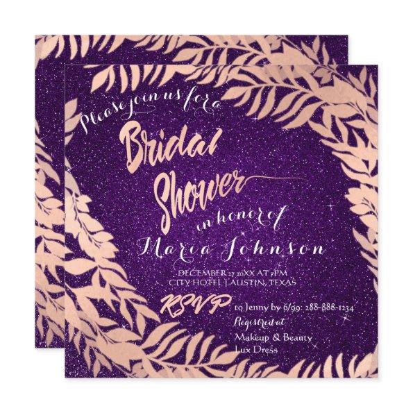Leafs Glitter Rose Gold Violet Purpl
