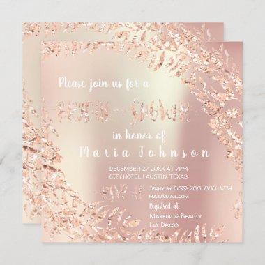 Bridal Shower Leafs Wrath Glitter Pink Rose Gold Invitations
