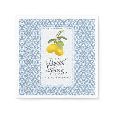 Bridal Shower Lemon Citrus Blue White Pattern Art Paper Napkins