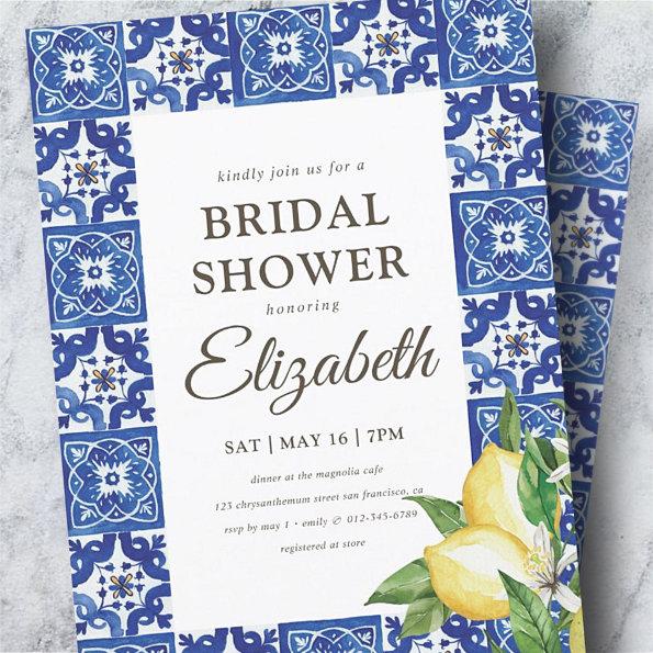 Bridal Shower Lemon Foliage Blue Mediterranean Invitations