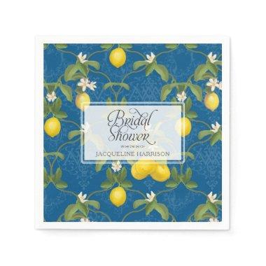 Lemon Royal Blue White Citrus Floral Napkins
