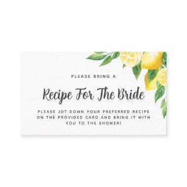 Bridal Shower Lemon Theme Recipe Request Invitations