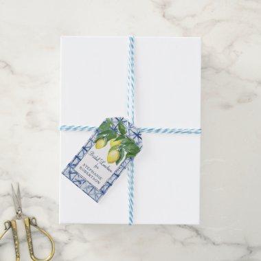 Bridal Shower Lemon Theme w Shibori Blue Art Gift Tags
