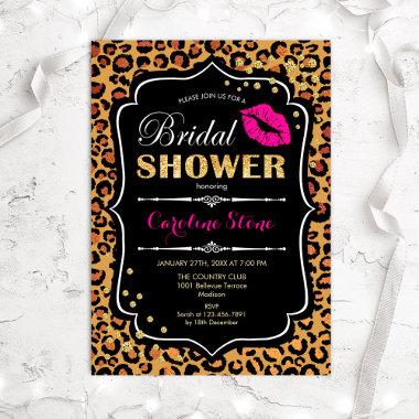 Bridal Shower - Leopard Print Pink Gold Invitations