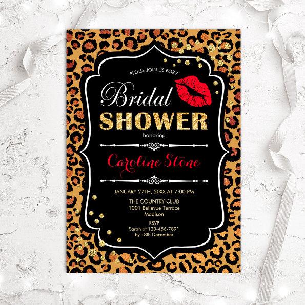 Bridal Shower - Leopard Print Red Gold Invitations