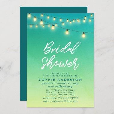 Bridal Shower Lights Watercolor Sea Glass Invitations