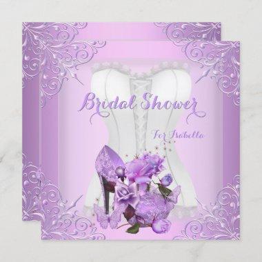 Bridal Shower Lilac Rose Hi Heel Lace Butterfly 2 Invitations