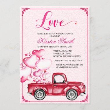 Bridal Shower Love Heart Truck Balloons Invitations