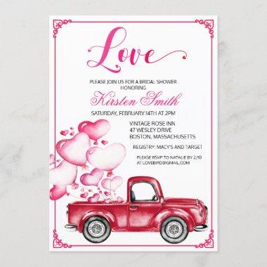 Bridal Shower Love Heart Truck Balloons Invitations
